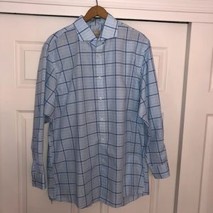 Michael Kors Blue Windowpane Dress Shirt, 17/32-33
